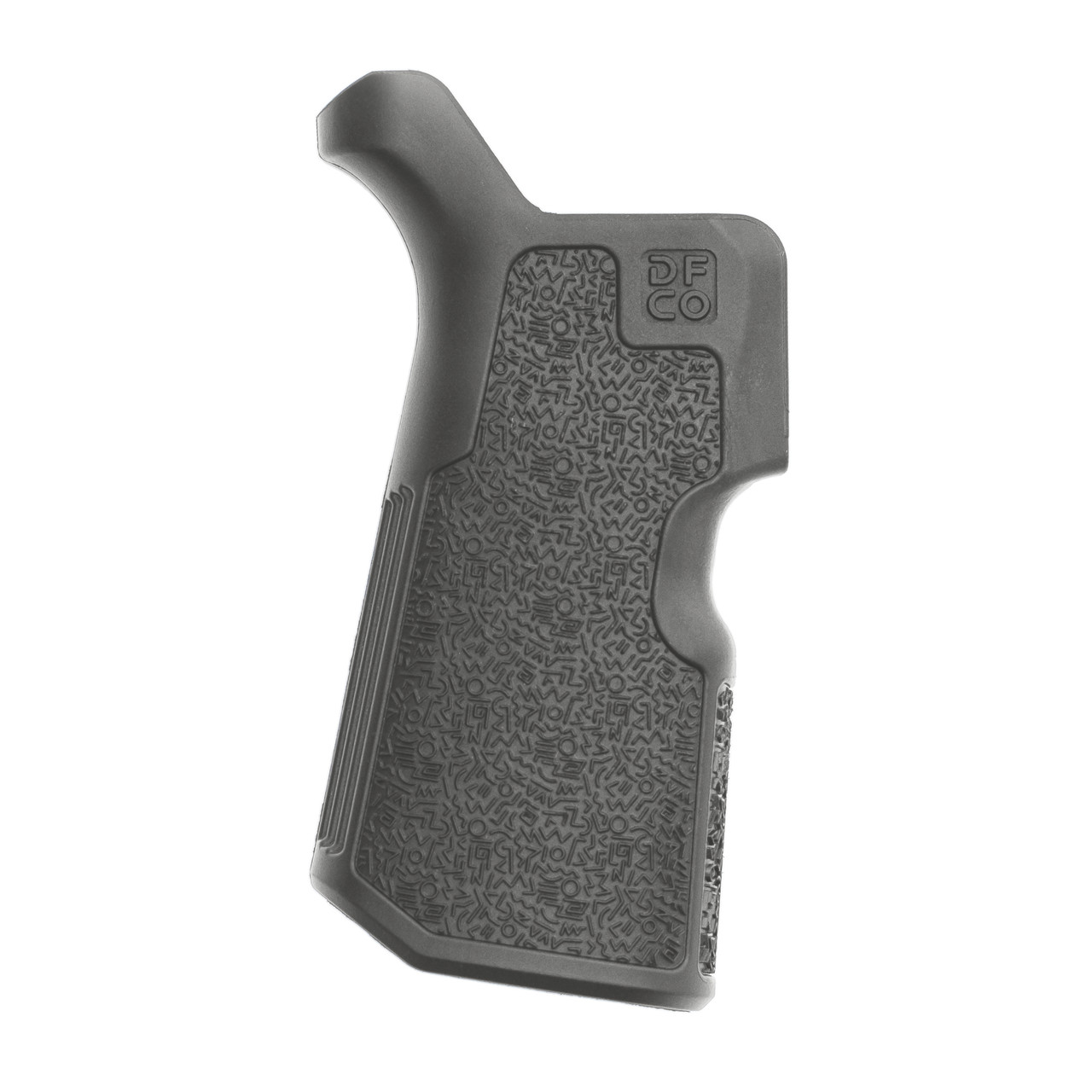 Die Free Co Kung Fu Grip in grey, designed for AR15/M4 and AR10/SR25 platforms, enhancing comfort and control.